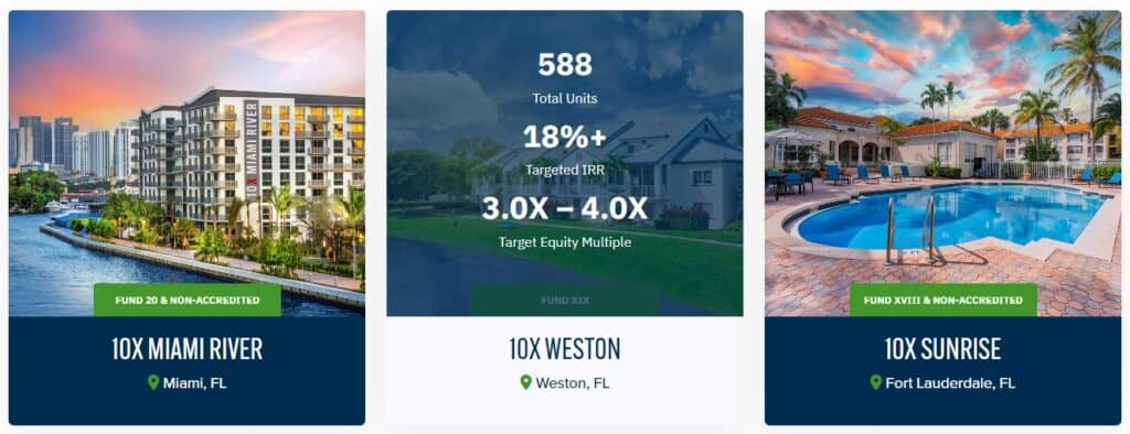 Example investments from Cardone Capital featuring an 18+% targeted internal rate of return.